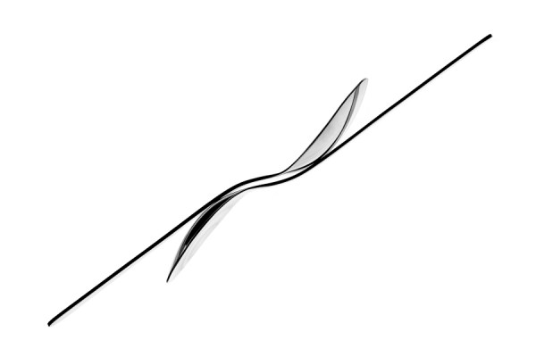 Two spoons balancing on each other. Isolated on white background. High key